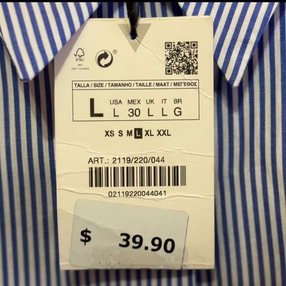 New With Tags Zara Ruffle button down long sleeve in blue with white stripes - Picture 6 of 16